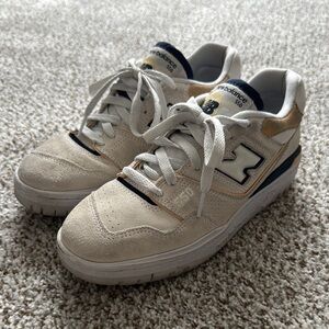 New Balance 550 Cream and Navy Sneakers